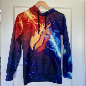 Young Prestonplayz Pullover Hoodie Sweatshirt Colorful Flame Print Unisex Medium